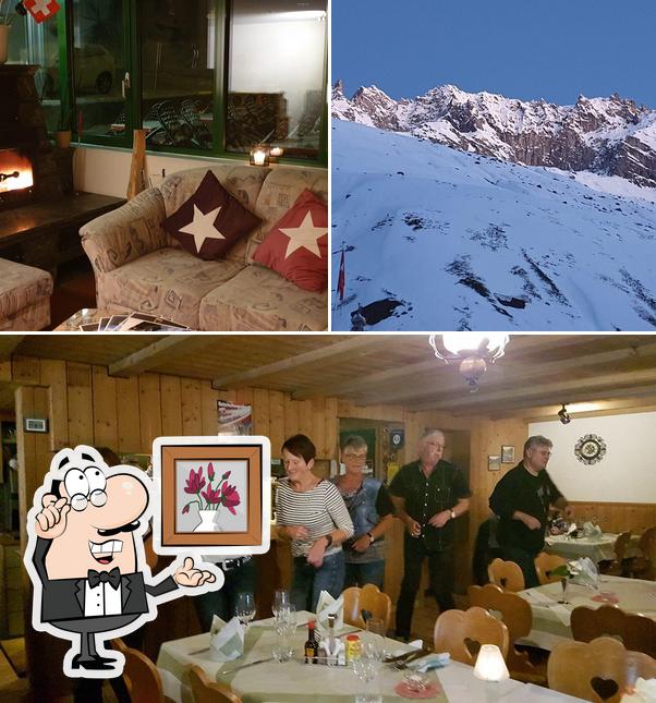 Check out the picture depicting interior and exterior at Hotel Restaurant des Alpes