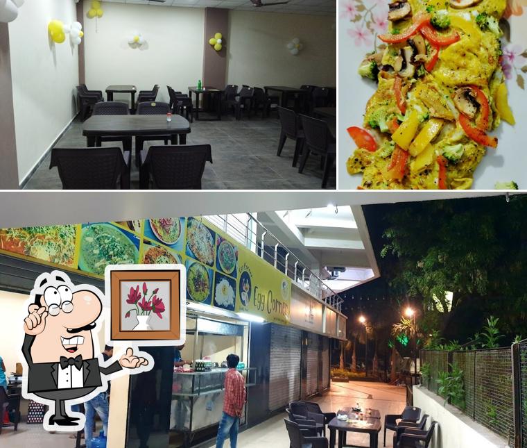 This is the image depicting interior and food at Egg Corner