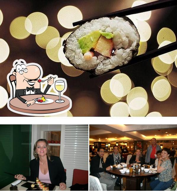 Esta é a ilustração apresentando comida e interior no Clube do Sushi