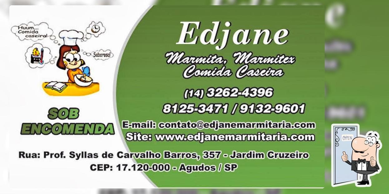A publicidade apresenta informações sobre o Edjane Marmitaria