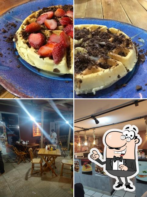 Esta é a ilustração ilustrando interior e comida a Galés Na Brasa Hamburgueria