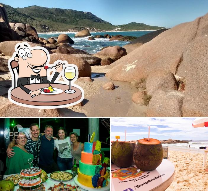 A ilustração da comida e exterior a Bar do Deca