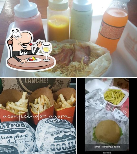Esta é a imagem mostrando comida e bebida no Rama Lanches