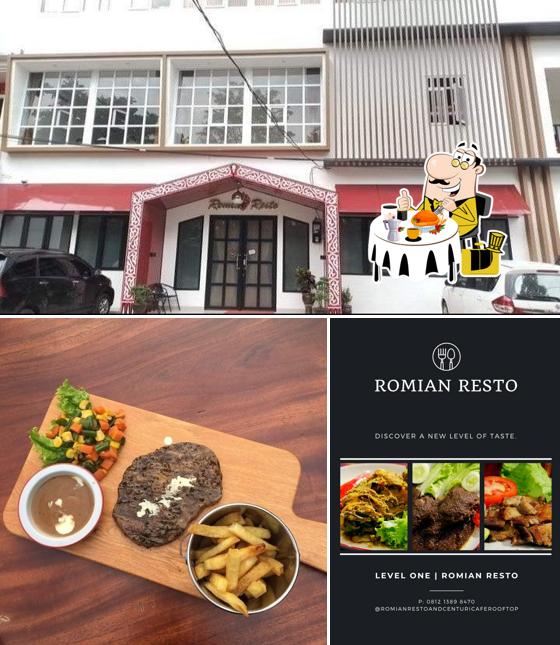 Посмотрите на этот снимок, где видны еда и внешнее оформление в Romian Resto and Centuri Rooftop Cafe