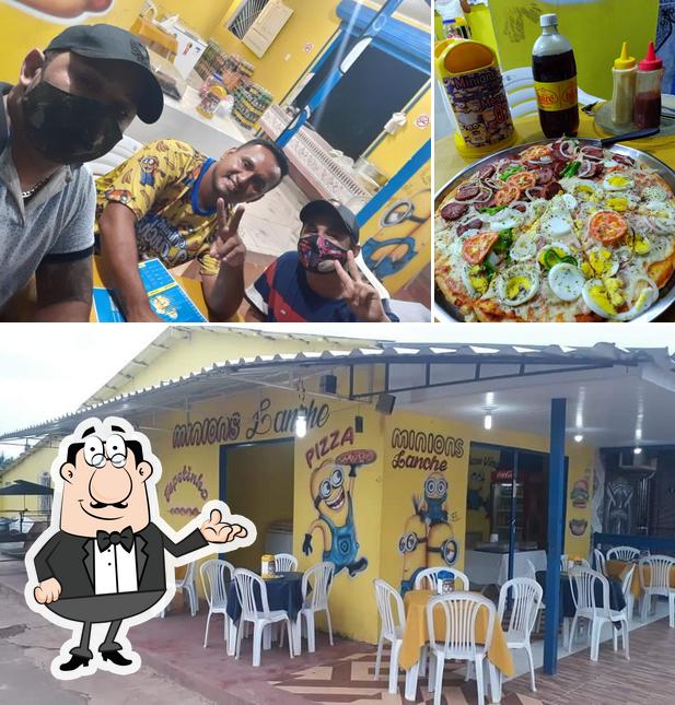 Esta é a ilustração ilustrando interior e pizza no Minions Lanches