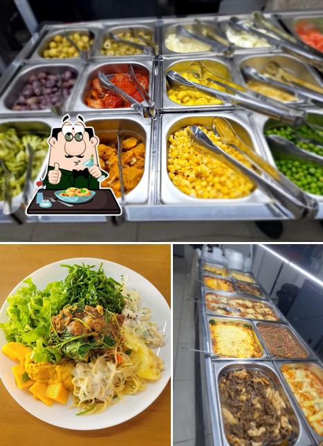 A ilustração da comida e interior a Dona Ana na Praia