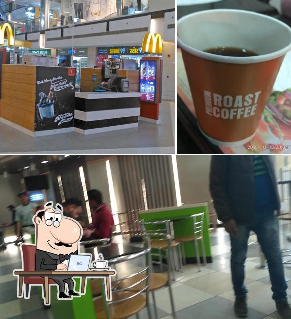 The picture of McDonald's’s interior and beverage