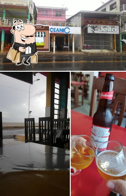 A ilustração da exterior e cerveja no Oceanic