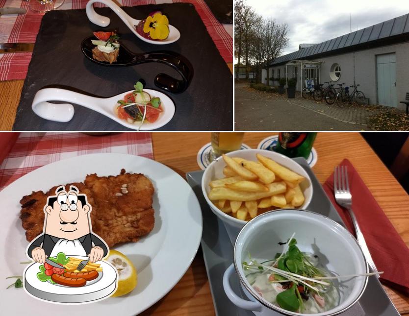 Die lebensmittel und außen des Restaurants