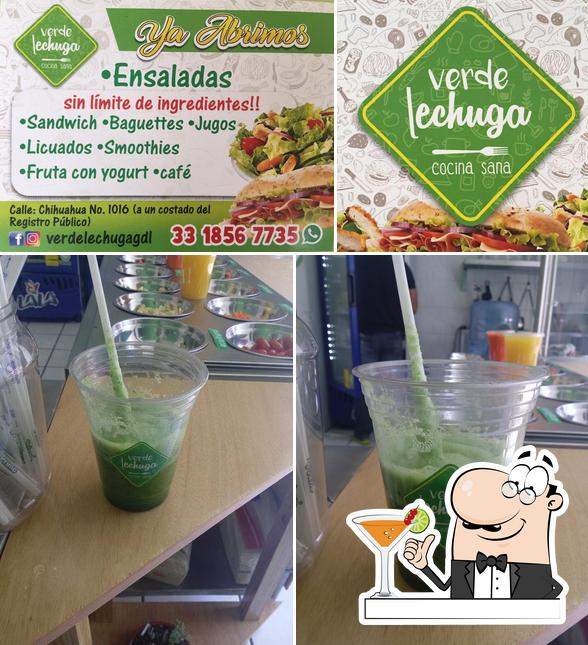 Observa las imágenes que muestran bebida y comida en Verde Lechuga Comida Sana