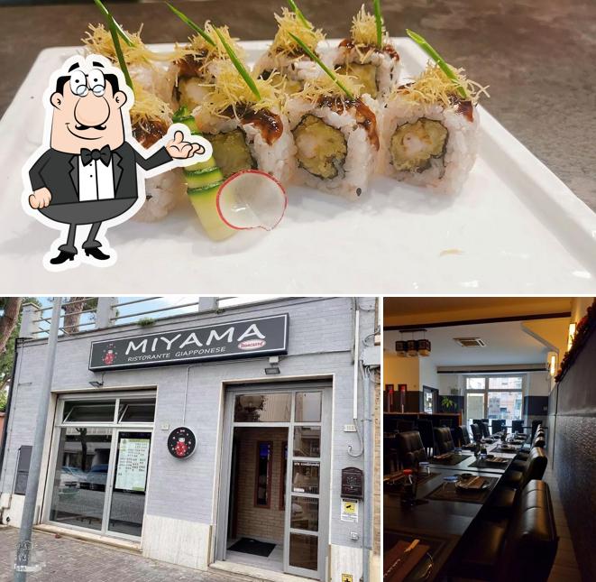 Parmi les diverses choses de la intérieur et la sushi, une personne peut trouver sur Miyama Sushi Restaurant