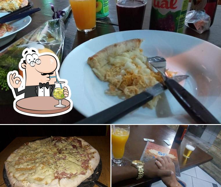 A ilustração da bebida e pizza a Sp Pizza