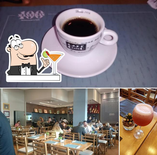 A ilustração da bebida e interior no 100 Maneiras Restaurante