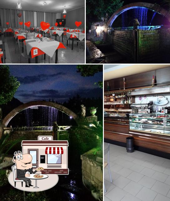 Tra le diverse cose da BiBi Bar Pizzeria Gelateria Pasticceria si possono trovare la esterno e interni