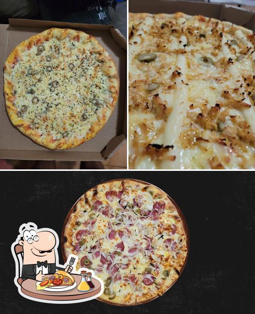 Escolha pizza no Mene's Pizzaria e Lanches