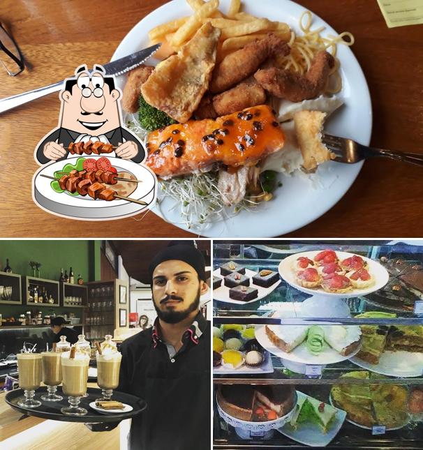 A ilustração da comida e balcão de bar a Café Da Serra