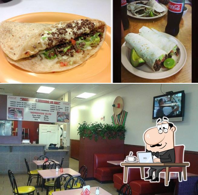 Check out the picture displaying interior and food at Taqueria El Borrego de Oro