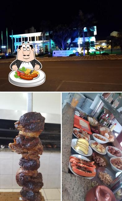 Esta é a ilustração apresentando comida e exterior a Hotel e Churrascaria Chiochetta