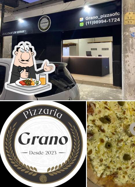 Entre diversos coisas, comida e exterior podem ser encontrados a Grano Pizza