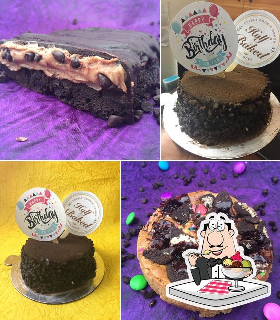 First attempt at vegan baking, a birthday cake for my favorite vegan: a  whimsical Ben & Jerry's Half-Baked inspired cake (chocolate brownie layers,  chocolate chip cookie dough filling, vanilla buttercream) : r/Baking