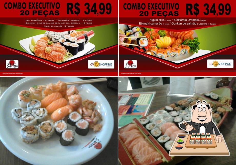 Rolos de sushi são disponibilizados no Sato Teppan