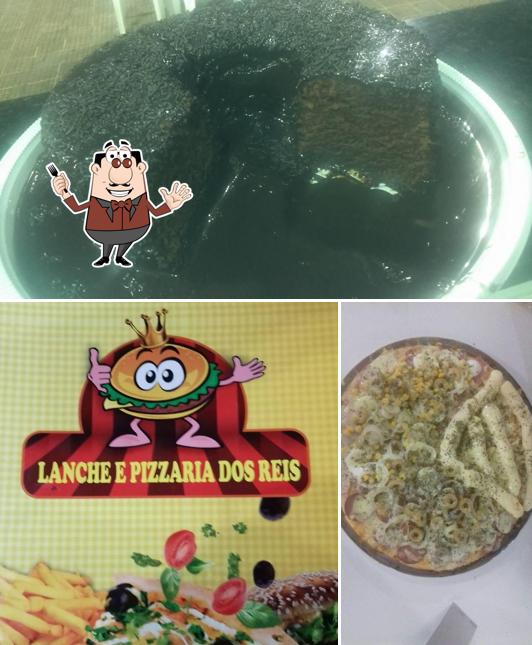 A ilustração do Lanche e Pizzaria dos Reis’s comida e exterior