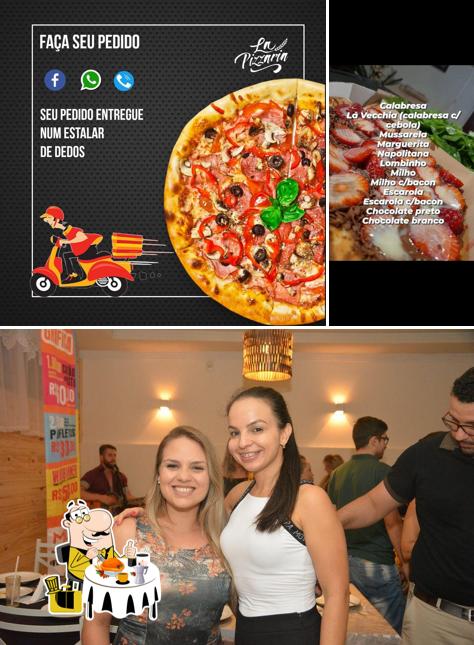 Confira a ilustração ilustrando comida e interior no La Pizzaria | Delivery de Pizza | Cascavel - PR