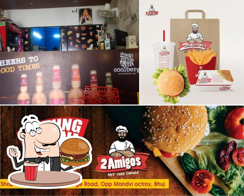 Order a burger at 2 Amigos Fast-food corner