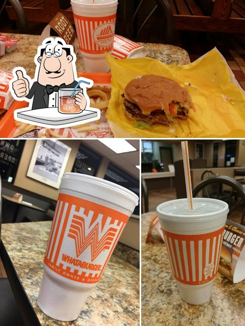 This is the photo showing drink and burger at Whataburger