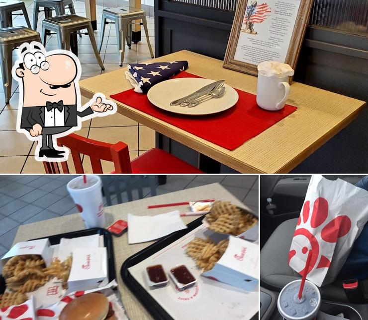 The photo of interior and exterior at Chick-fil-A