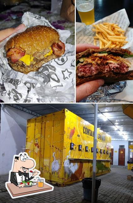 A ilustração da comida e exterior no General Premium Burgers