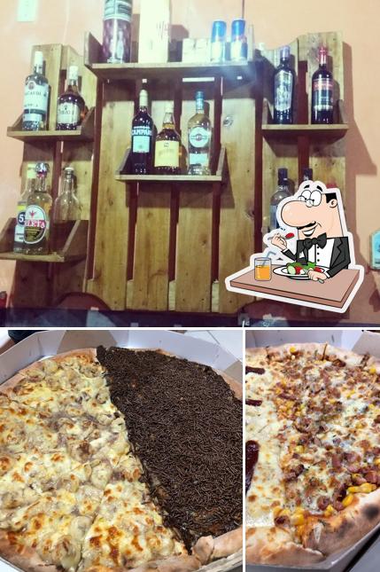 Esta é a ilustração ilustrando comida e cerveja a D' Maria Pizzaria