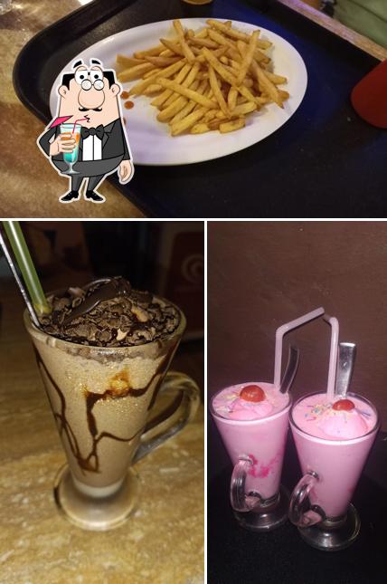 Take a look at the picture showing drink and fries at Cafe plus