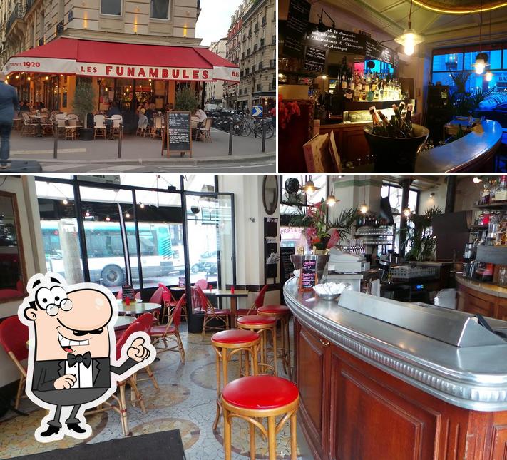 Take a look at the picture displaying interior and wine at Les Funambules Paris