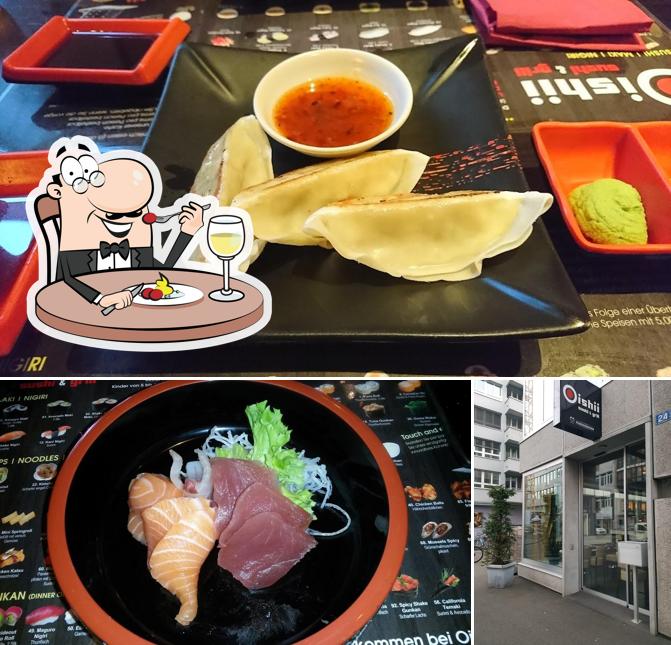 Among various things one can find food and exterior at Oishii Sushi & Grill