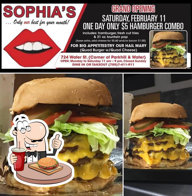 Get a burger at Sophia's Kitchen