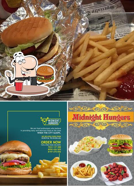 Try out a burger at MIDNIGHT HUNGERS YOUR FOOD PARTNER NIGHT SERVICE AVAILABLE ORDER TODAY
