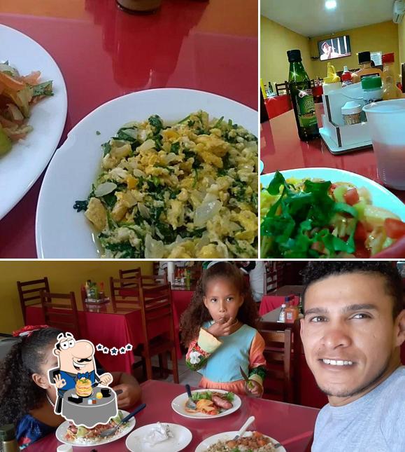 Entre diferentes coisas, comida e interior podem ser encontrados no Maxy Lanchonete e Restaurante