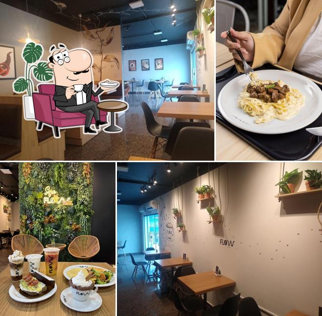 Sente em uma das mesas no Flow Coffee Pvh