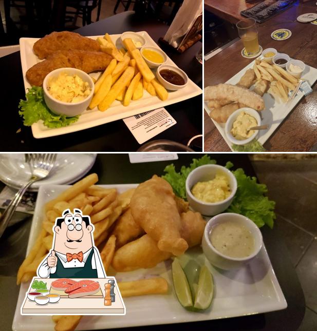 Peixe e fritas em Weiss British Pub