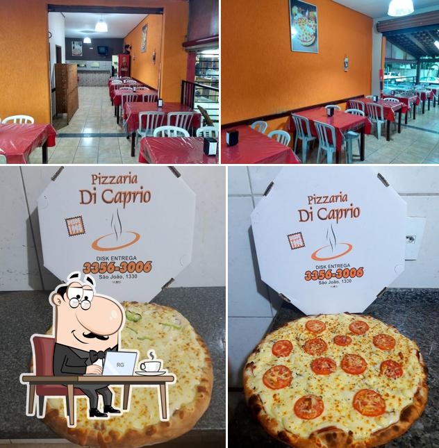 Confira a imagem mostrando interior e comida a Di Cáprio Pizzaria