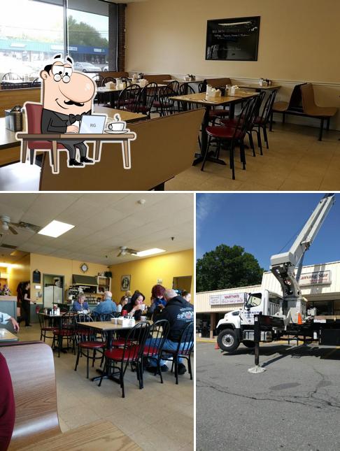 Take a look at the image showing interior and exterior at Martha's Diner