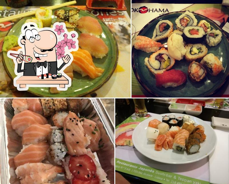 Rolos de sushi são disponibilizados no Yokohama