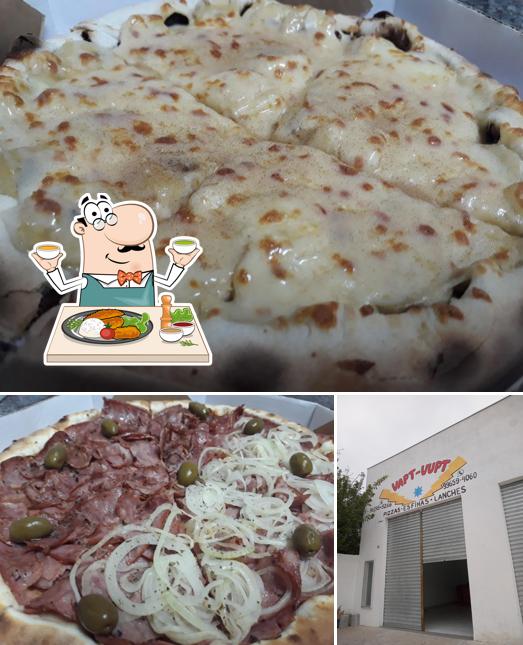 Esta é a imagem apresentando comida e exterior a Vapt-Vupt Pizzaria e esfiharia