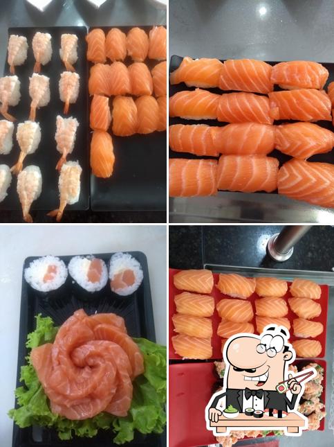 Rolos de sushi são disponibilizados no Haná Restaurante Brasileiro e Japonês