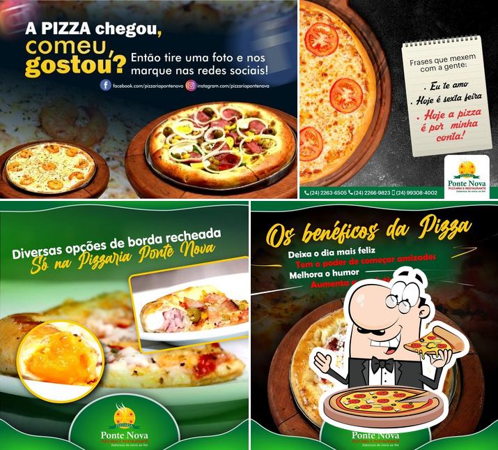 Escolha pizza no Pizzaria Ponte Nova