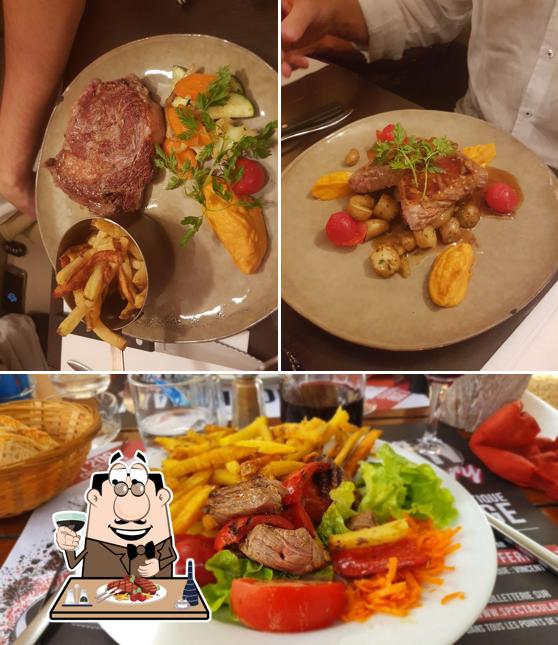 Order meat meals at Brasserie V café