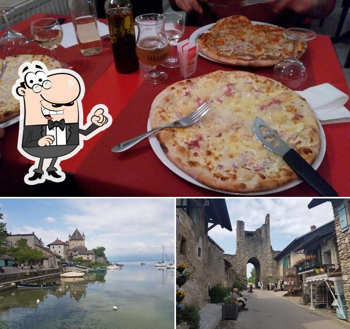 Parmi les diverses choses de la extérieur et la pizza, une personne peut trouver sur Pizzeria de Collonges