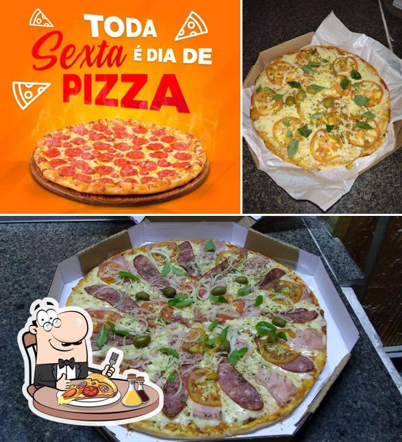 Escolha pizza no Pizzaria Laiane Barra