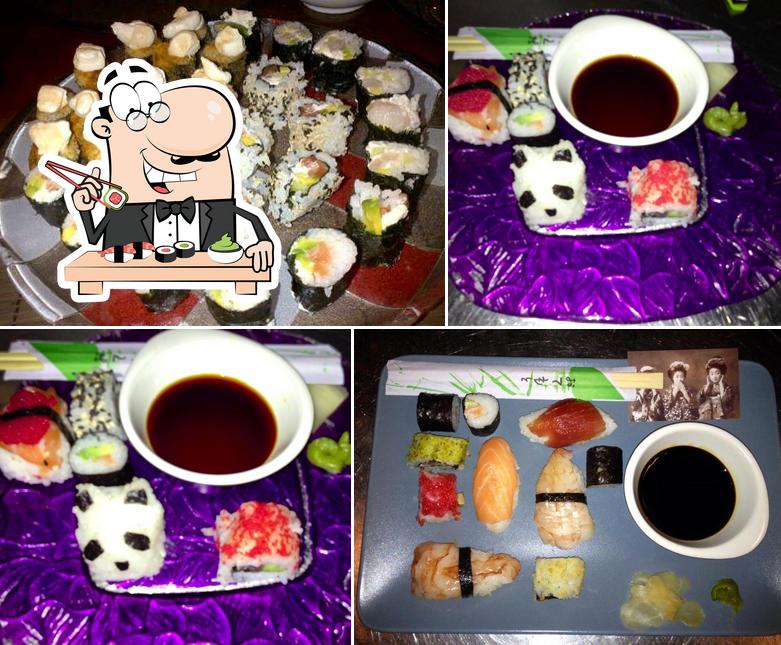 Sushi-Rollen werden von Sushi catering serviert